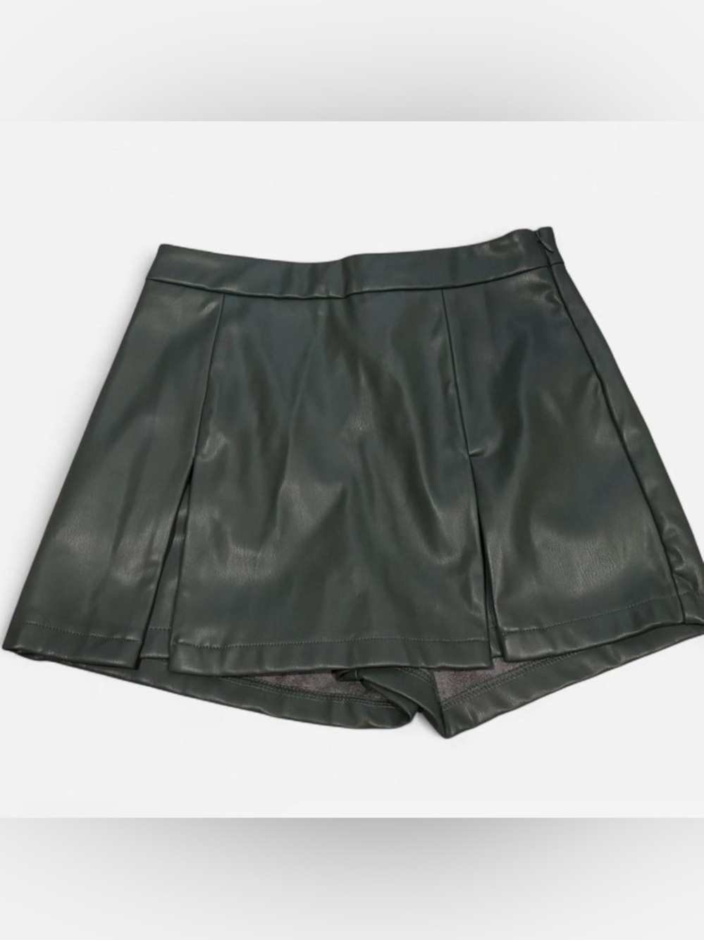 Kirious Olive Green Faux Leather Skort Size Small | high waist pleather chic - Picture 5 of 10